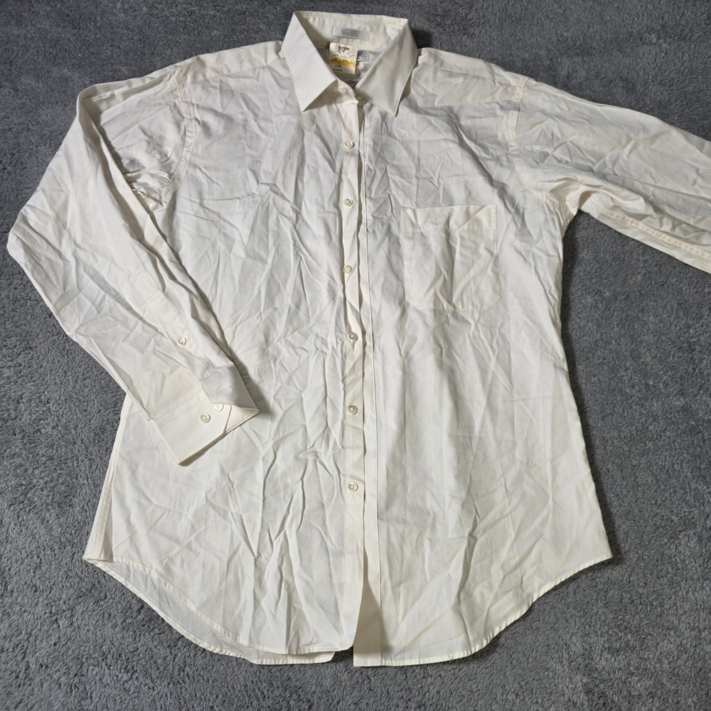 Henry Grethel Mens 16.5 32/33 Dress Shirt Cream Fitted Cotton Long Sleeve Pocket